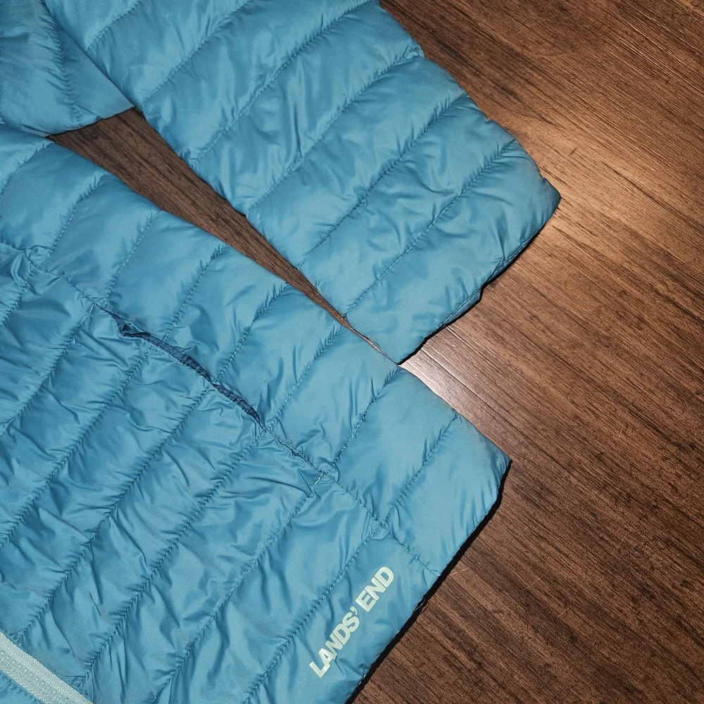 Lands' End Kids Aqua Hooded Puffer Jacket